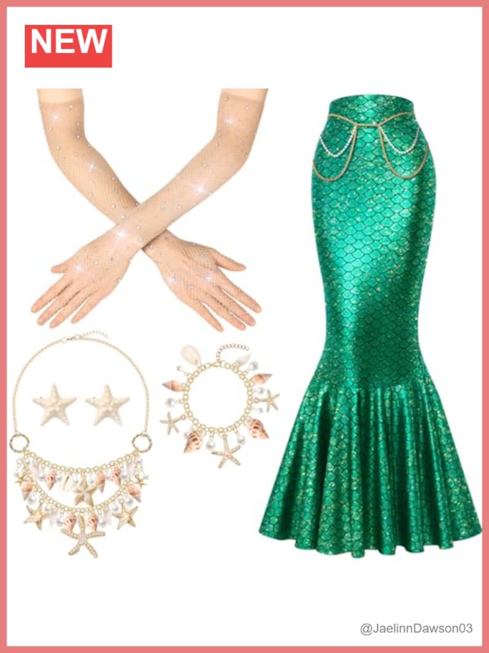 Women's 6 Piece Mermaid Costume Set Sequin Tail Skirt & Accessories